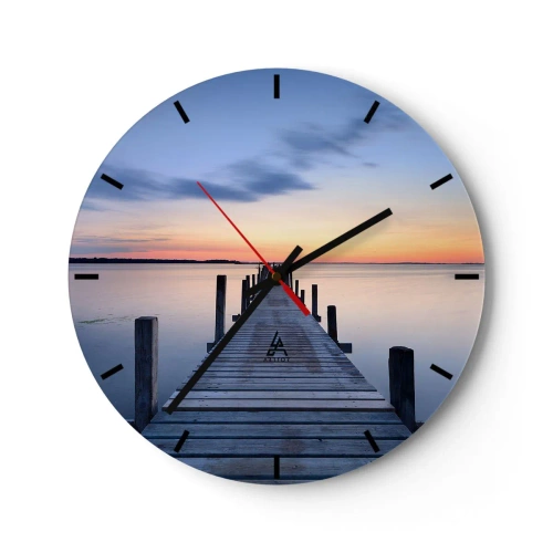 Reloj de pared - Reloj de vidrio - Un embarcadero de madera al atardecer sobre un lago tranquilo. - 30x30cm - La calma de un crepúsculo sereno - Decoración de pared moderna para salón, cocina y dormitorio ARTTOR