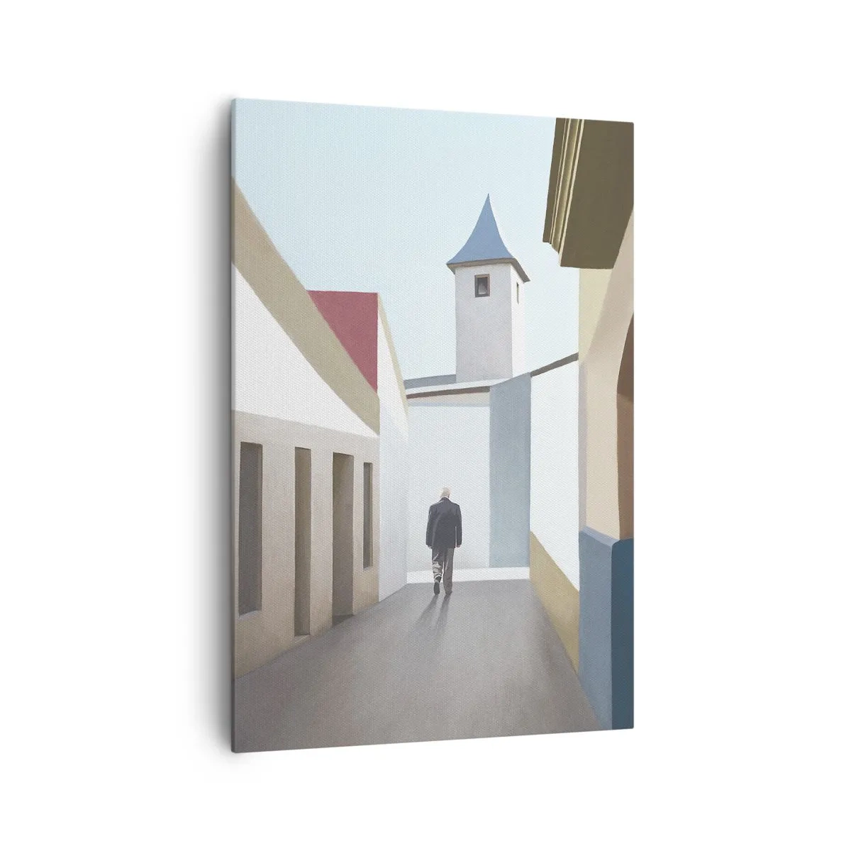 Cuadro sobre lienzo - Impresión de Imagen - Una calle minimalista con la silueta de un hombre al fondo. - 70x100cm - Paseo soleado - Decoración de pared moderna para salón y dormitorio ARTTOR