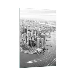 Cuadro sobre vidrio - Impresiones sobre Vidrio - Vista aérea de Manhattan en blanco y negro - 80x120cm - ¿Cómo no amar este lugar? - Decoración de pared moderna para salón y dormitorio ARTTOR