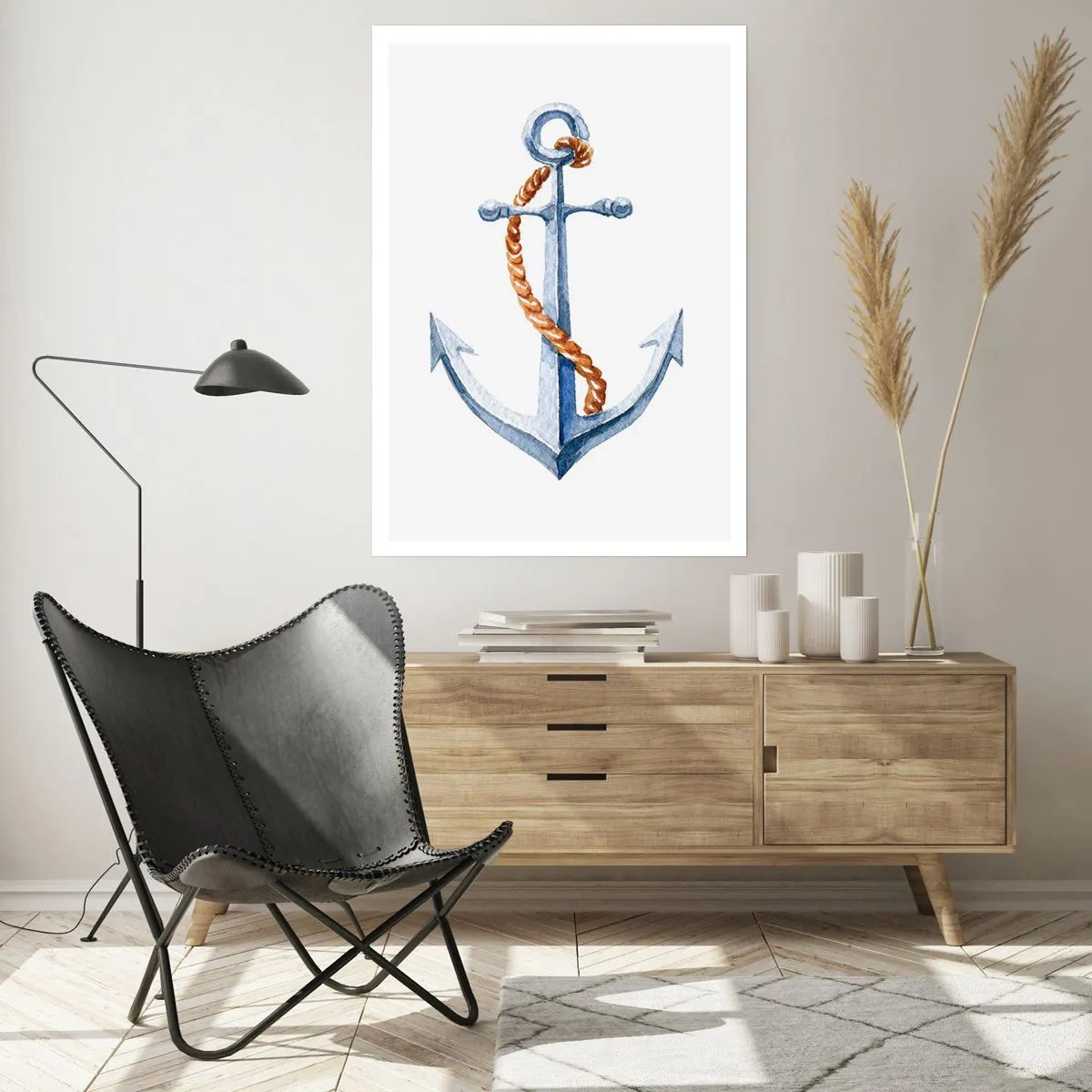Póster - Ancla con cuerda en estilo acuarela - 50x70cm - ¡Ah, aventura! - Decoración de pared moderna para salón y dormitorio ARTTOR