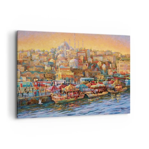 Cuadro sobre lienzo - Impresión de Imagen - Panorama pintoresco de Estambul con vistas a la bahía y a la ciudad. - 120x80cm - Una historia en Estambul - Decoración de pared moderna para salón y dormitorio ARTTOR