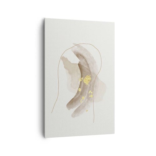 Cuadro sobre lienzo - Impresión de Imagen - Una composición abstracta en tonos beige y dorado. - 80x120cm - Encontrado en el espacio - Decoración de pared moderna para salón y dormitorio ARTTOR