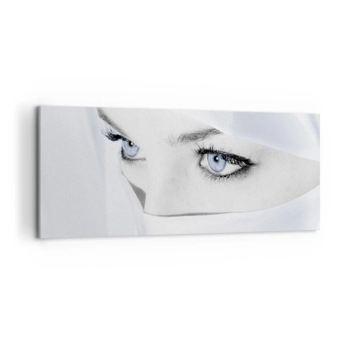 Cuadro sobre lienzo - Impresión de Imagen - Retrato de una mujer con ojos azules ocultos tras un velo blanco. - 120x50cm - Directamente de las mil y una noches - Decoración de pared moderna para salón y dormitorio ARTTOR