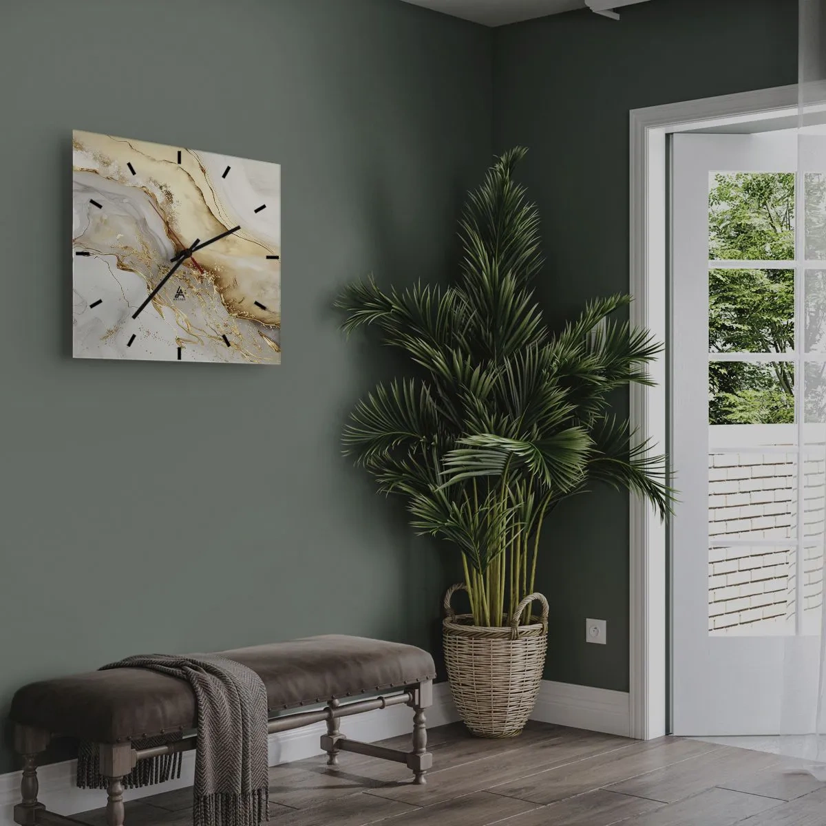 Reloj de pared - Reloj de vidrio - Patrones abstractos de oro y mármol sobre un fondo claro. - 30x30cm - Abstracción: belleza y bondad - Decoración de pared moderna para salón y dormitorio ARTTOR