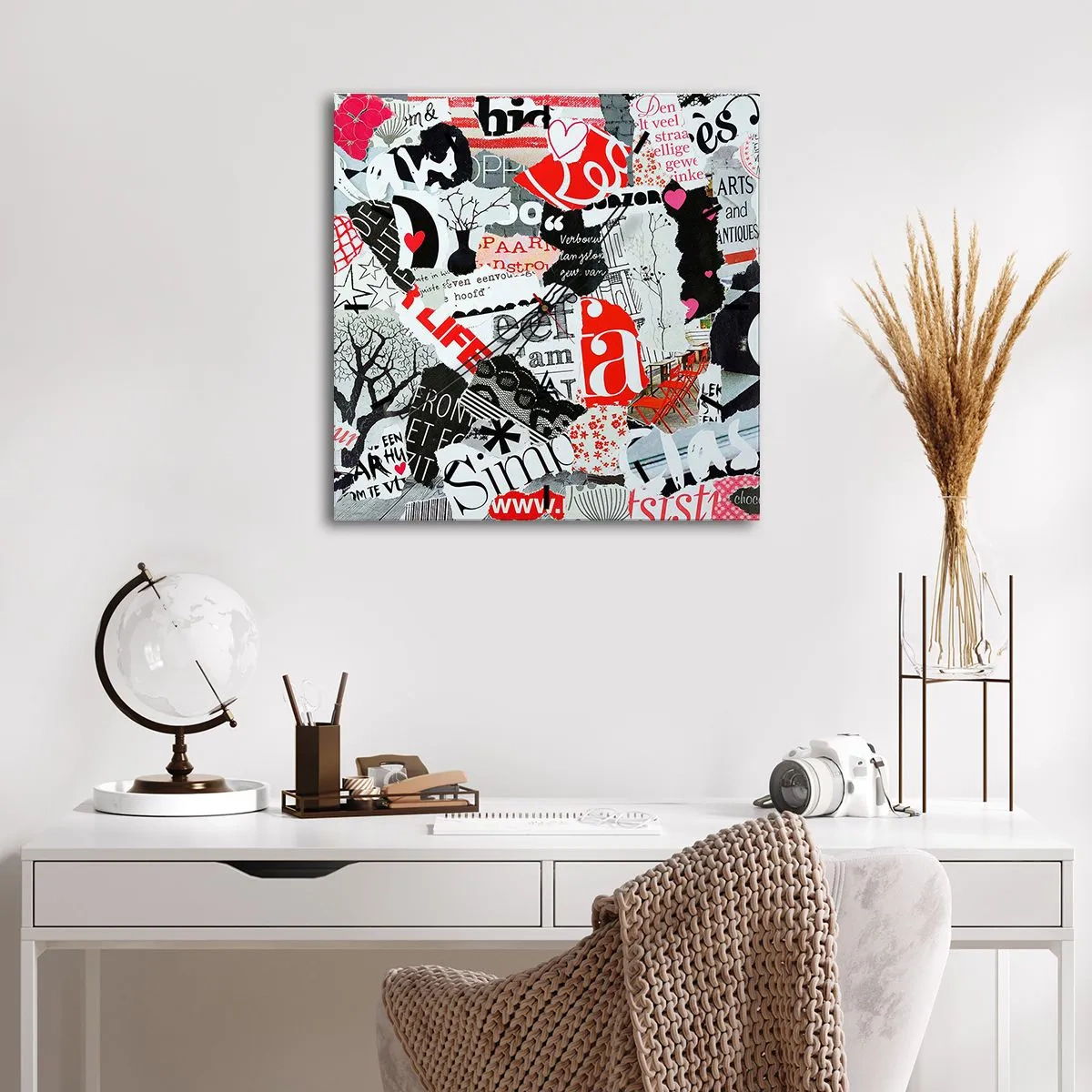 Reloj de pared - Reloj de vidrio - Collage hipster - 40x40 cm