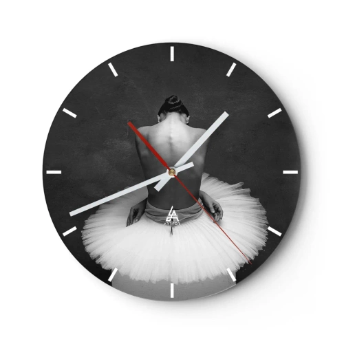 Reloj de pared - Reloj de vidrio - Una bailarina con una falda de tul sentada hacia atrás en blanco y negro. - 30x30cm - Rodeada de pétalos - Decoración de pared moderna para salón, cocina y dormitorio ARTTOR
