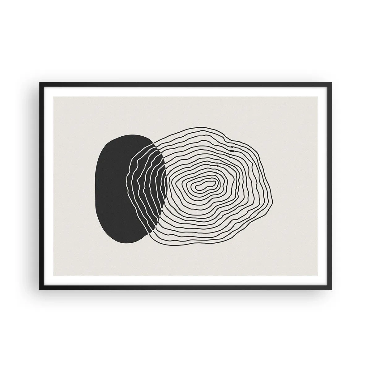 Póster en marco negro - Patrón abstracto con líneas y formas en blanco y negro. - 100x70cm - Persistencia y vibración - Decoración de pared moderna para salón y dormitorio ARTTOR