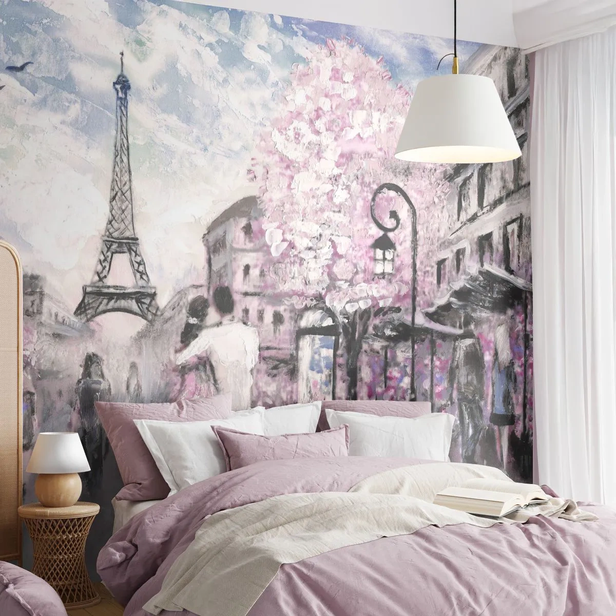 Fotomural Premium Sand - Escena romántica en París con la Torre Eiffel - 100x70cm - La ciudad del amor - Decoración de pared moderna para salón y dormitorio ARTTOR