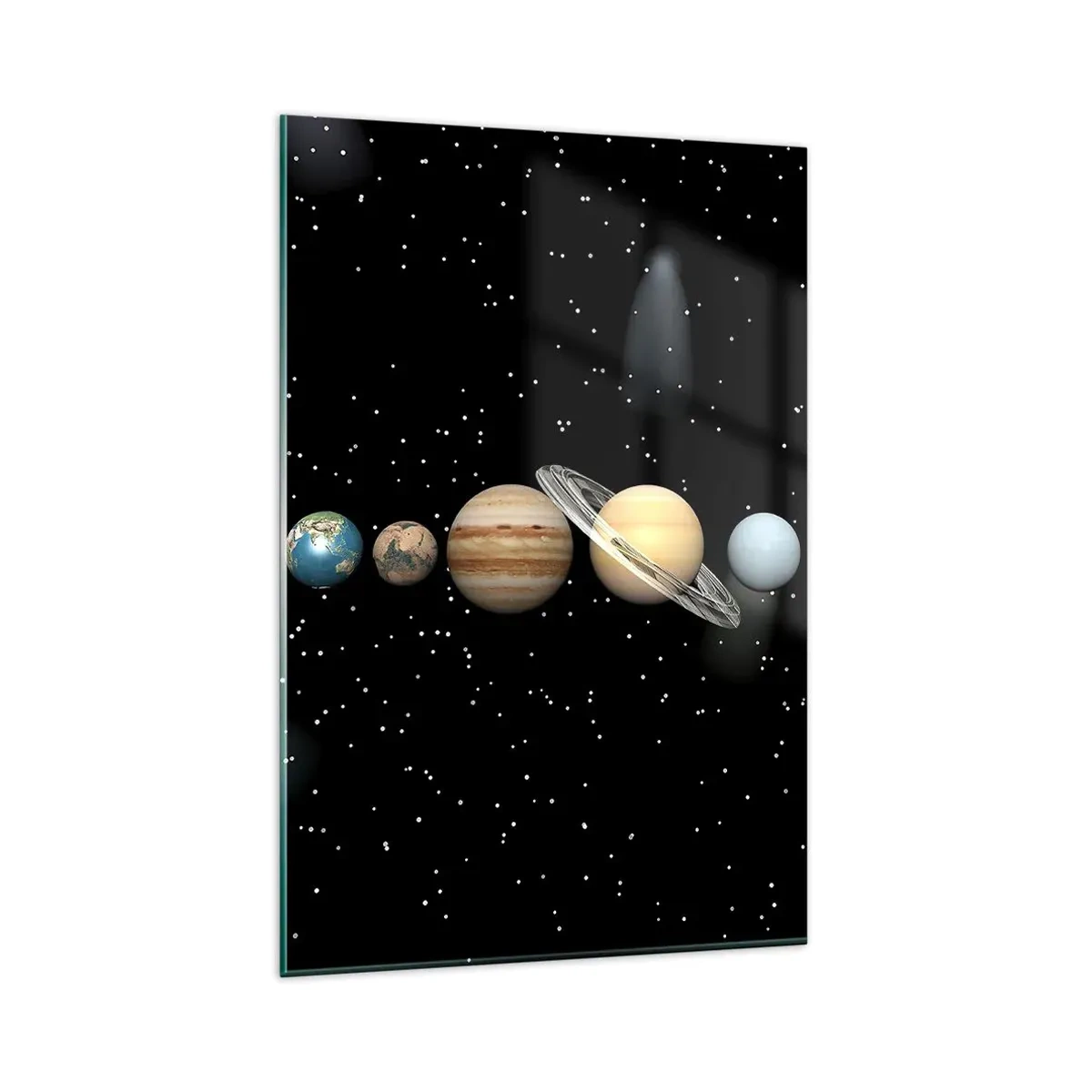 Cuadro sobre vidrio - Impresiones sobre Vidrio - El sistema solar con planetas sobre un fondo de estrellas en el espacio. - 80x120cm - Los planetas en armonía - Decoración de pared moderna para salón y dormitorio ARTTOR