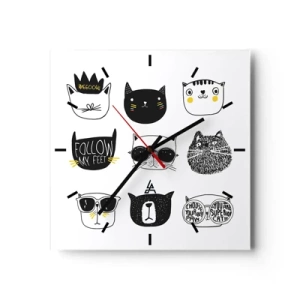 Reloj de pared - Reloj de vidrio - Ilustraciones de gatos con estilo minimalista - 30x30cm - Cada uno diferente - Decoración de pared moderna para salón y dormitorio ARTTOR