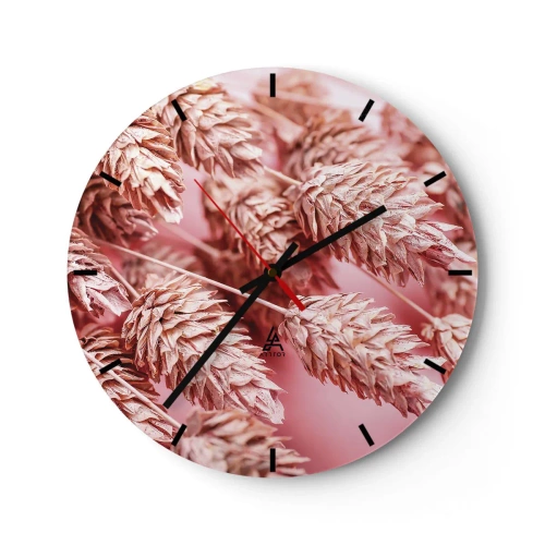 Reloj de pared - Reloj de vidrio - Estructura floral en rosa - 40x40 cm
