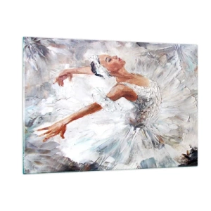 Cuadro sobre vidrio - Impresiones sobre Vidrio - Una bailarina con un traje blanco en una pose dinámica. - 120x80cm - Suave y ligera - Decoración de pared moderna para salón y dormitorio ARTTOR