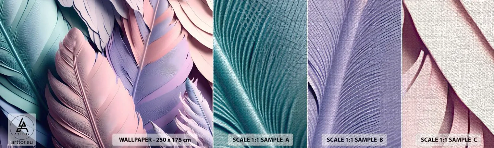 Muestra de fotomural Premium Canvas - Pájaro chic - Pastel, Plumas, Ligereza - 100x30 cm