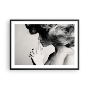 Póster en marco negro - Perfil en blanco y negro de una mujer haciendo un gesto de silencio. - 70x50cm - Escucharme a mí misma - Decoración de pared moderna para salón y dormitorio ARTTOR