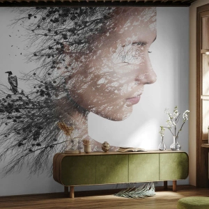 Fotomural Premium Sand - Retrato artístico de una mujer con un árbol. - 100x70cm - Espíritu del bosque - Decoración de pared moderna para salón y dormitorio ARTTOR