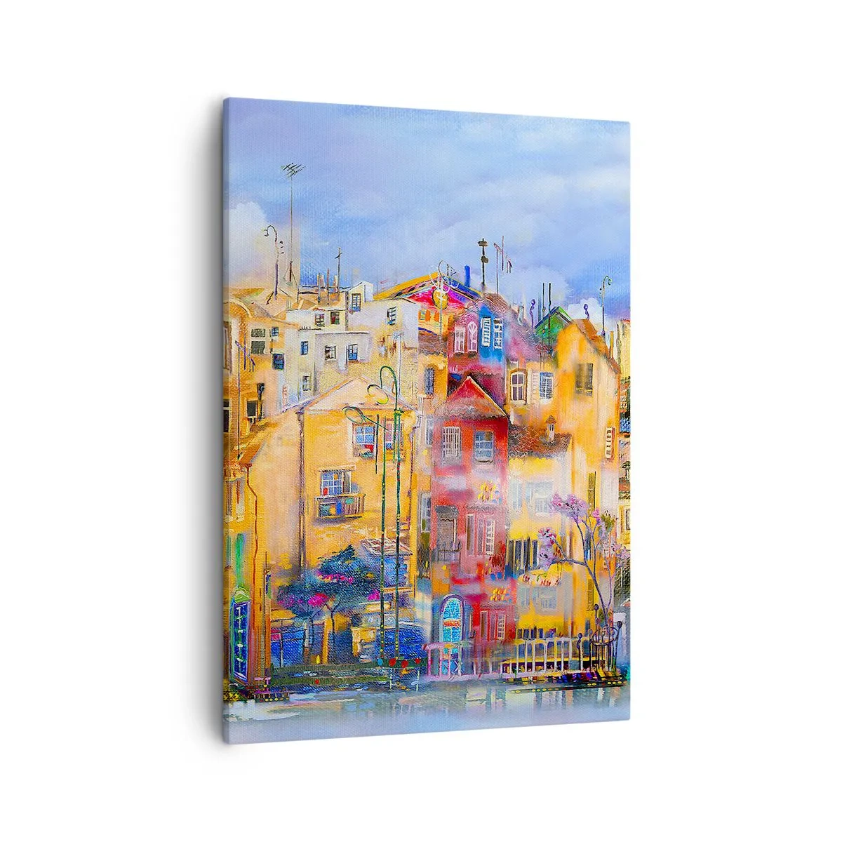 Cuadro sobre lienzo - Impresión de Imagen - Edificios urbanos coloridos de estilo artístico - 50x70cm - Estamos juntos - Decoración de pared moderna para salón y dormitorio ARTTOR