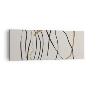 Cuadro sobre lienzo - Impresión de Imagen - Líneas artísticas en negro y dorado sobre un fondo claro. - 140x50cm - Composición: danza lineal - Decoración de pared moderna para salón y dormitorio ARTTOR