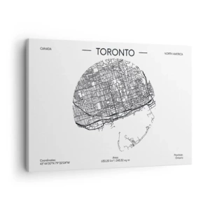 Cuadro sobre lienzo - Impresión de Imagen - Un mapa de Toronto en un estilo minimalista en blanco y negro - 70x50cm - Anatomía de Toronto - Decoración de pared moderna para salón y dormitorio ARTTOR