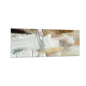 Cuadro sobre vidrio - Impresiones sobre Vidrio - Abstracción textural en tonos tierra y blanco. - 140x50cm - Estratificación de colores - Decoración de pared moderna para salón y dormitorio ARTTOR