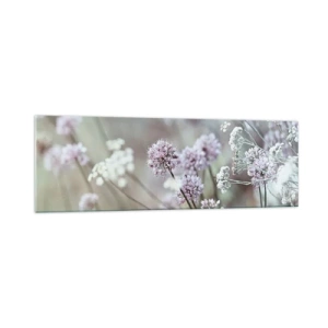 Cuadro sobre vidrio - Impresiones sobre Vidrio - Delicadas flores en tonos pastel. - 160x50cm - Dulces filigranas de hierbas - Decoración de pared moderna para salón y dormitorio ARTTOR