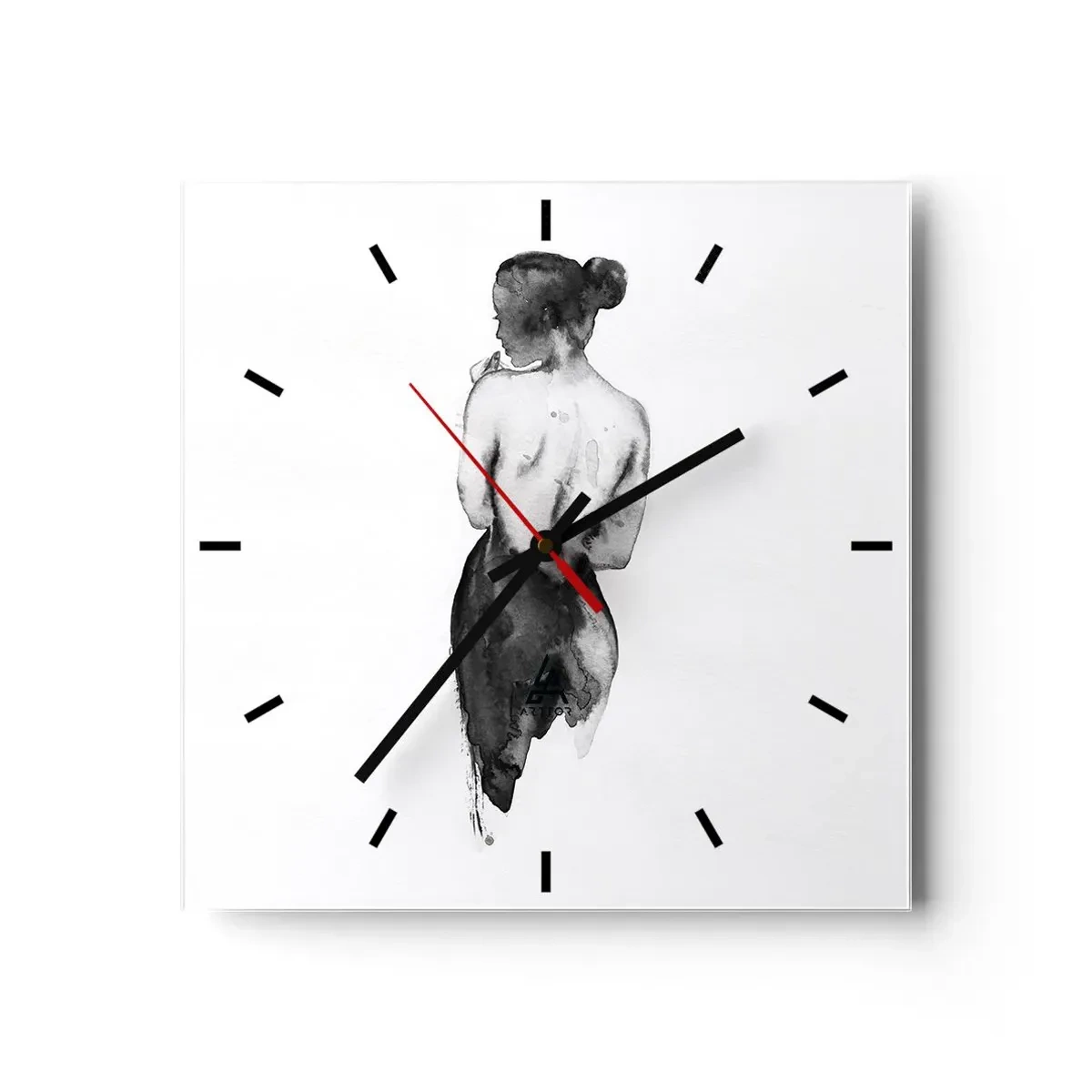 Reloj de pared - Reloj de vidrio - La figura de una mujer capturada en sutil acuarela. - 30x30cm - Sin ella el mundo deja de tener sentido - Decoración de pared moderna para salón y dormitorio ARTTOR