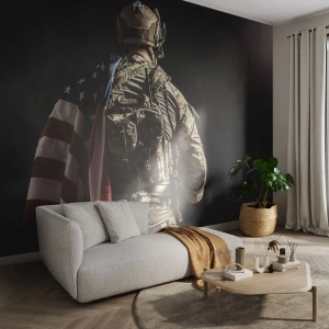 Fotomural Autadhesivo Deluxe Sticker - Por eso lucho - Soldado, Bandera estadounidense, Comando - 350x256 cm