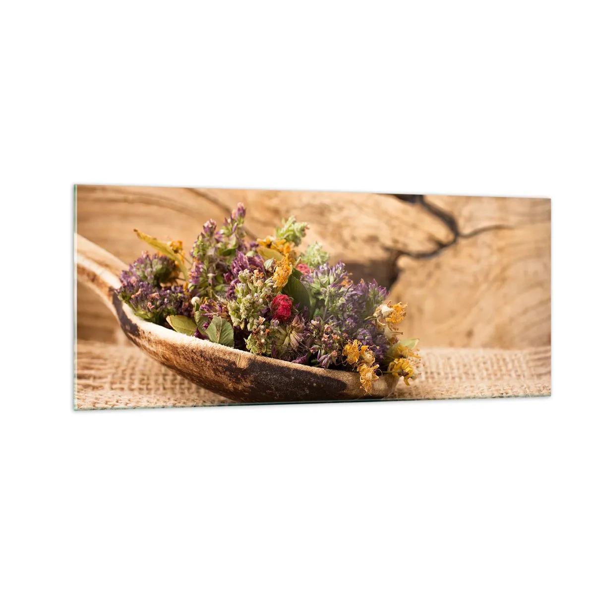 Cuadro sobre vidrio - Impresiones sobre Vidrio - Flores coloridas y hierbas aromáticas - 100x40 cm