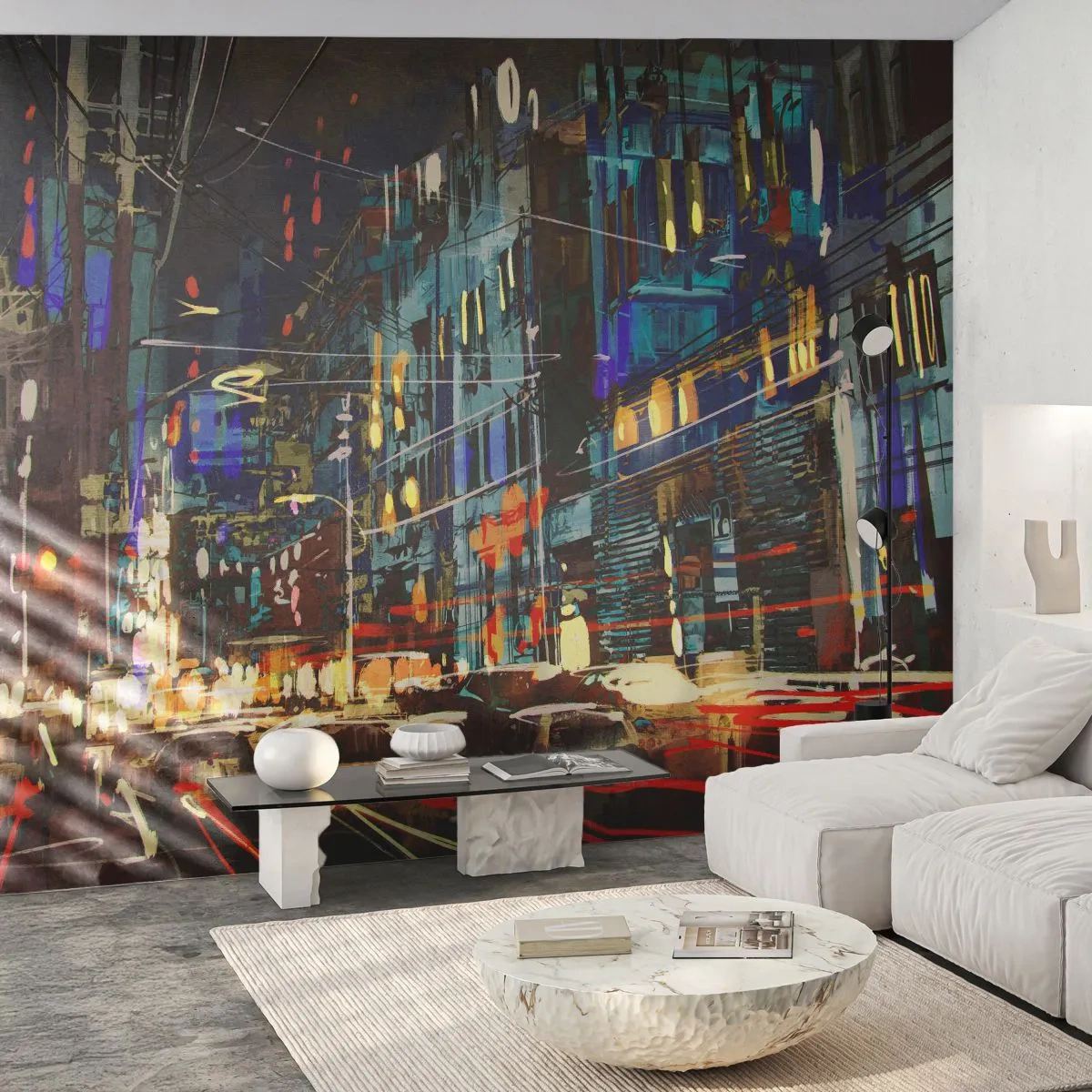 Fotomural Premium Canvas - El bullicio nocturno de la calle - Ciudad, Arquitectura, La vida nocturna - 400x280 cm