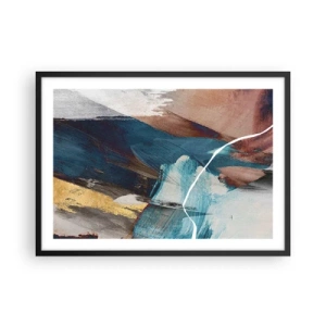 Póster en marco negro - Pinceladas abstractas en tonos azules y dorados. - 70x50cm - Con estilo y energía - Decoración de pared moderna para salón y dormitorio ARTTOR