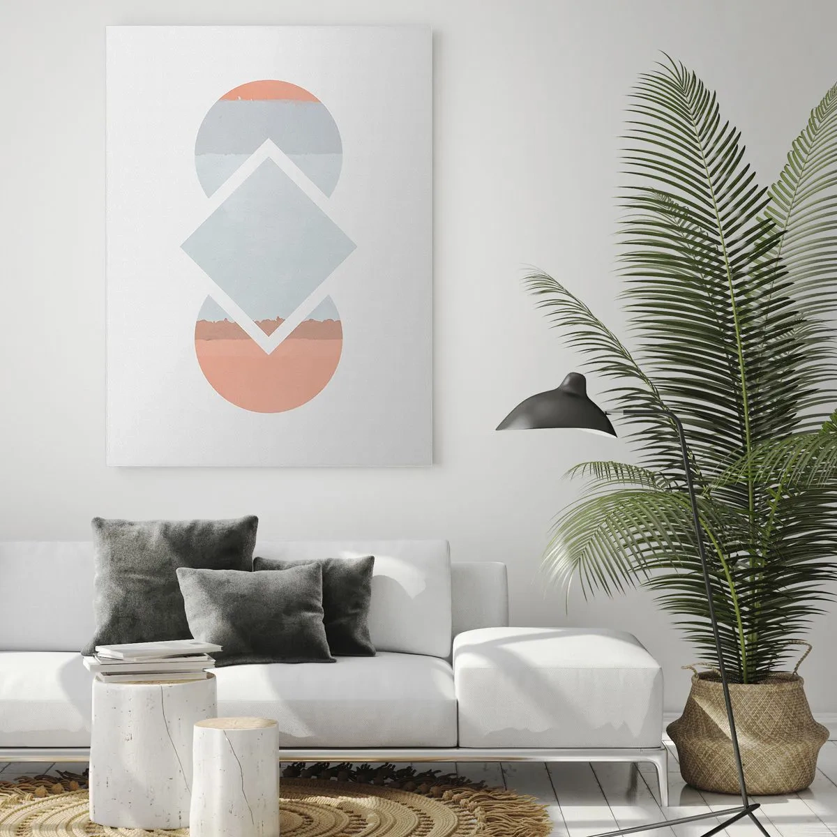 Cuadro sobre vidrio - Impresiones sobre Vidrio - Una pintura minimalista con formas geométricas. - 80x120cm - Arte geométrico - Decoración de pared moderna para salón y dormitorio ARTTOR