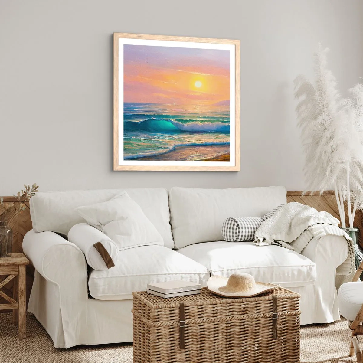 Póster en marco roble claro - El canto turquesa de las olas - 60x60 cm