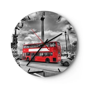 Reloj de pared - Reloj de vidrio - Un autobús rojo de dos pisos con el horizonte de Londres como telón de fondo. - 30x30cm - El verdadero torrente sanguíneo de la ciudad - Decoración de pared moderna para salón, cocina y dormitorio ARTTOR