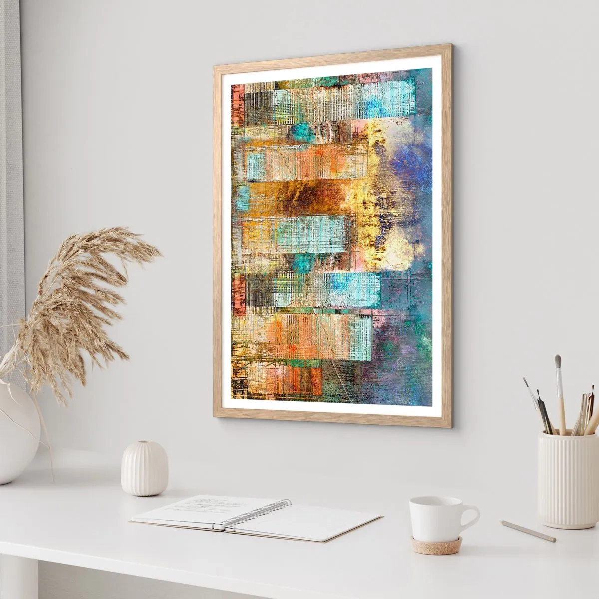 Póster en marco roble claro - Metrópolis soleada - 61x91 cm