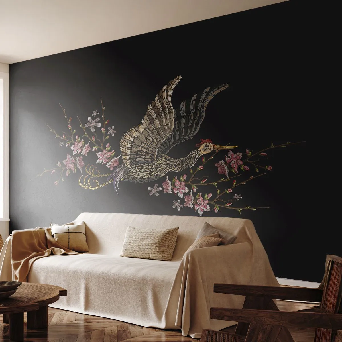 Fotomural Premium Canvas - Ave florida - Pájaro, Gráficos, flores - 400x280 cm