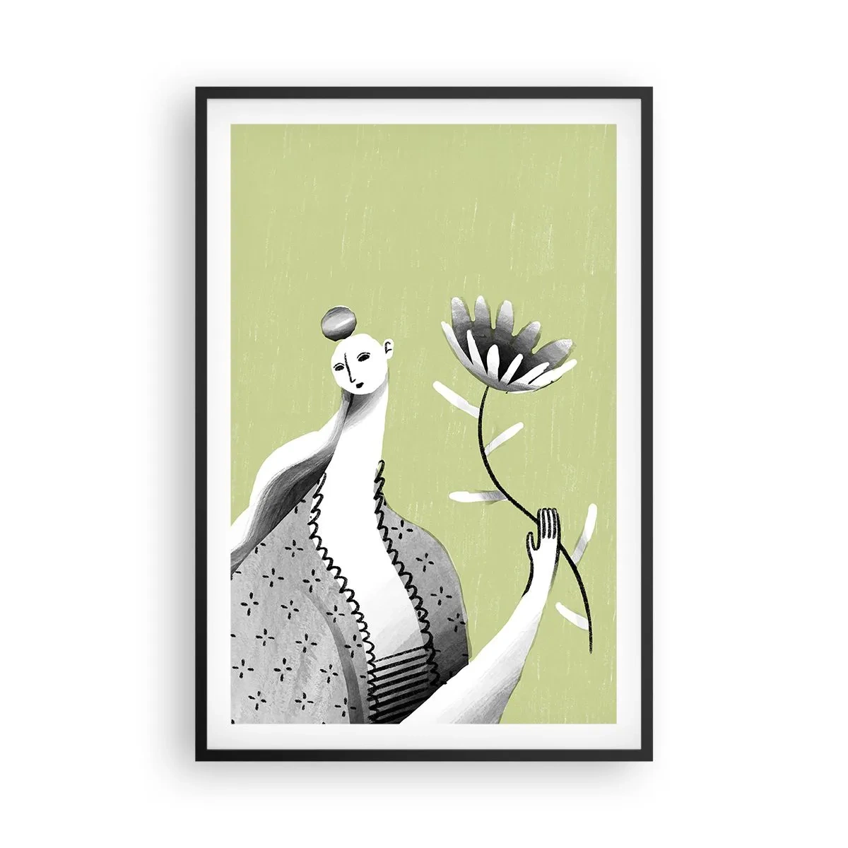 Póster en marco negro - Retrato modernista - sosteniendo una flor - 61x91 cm