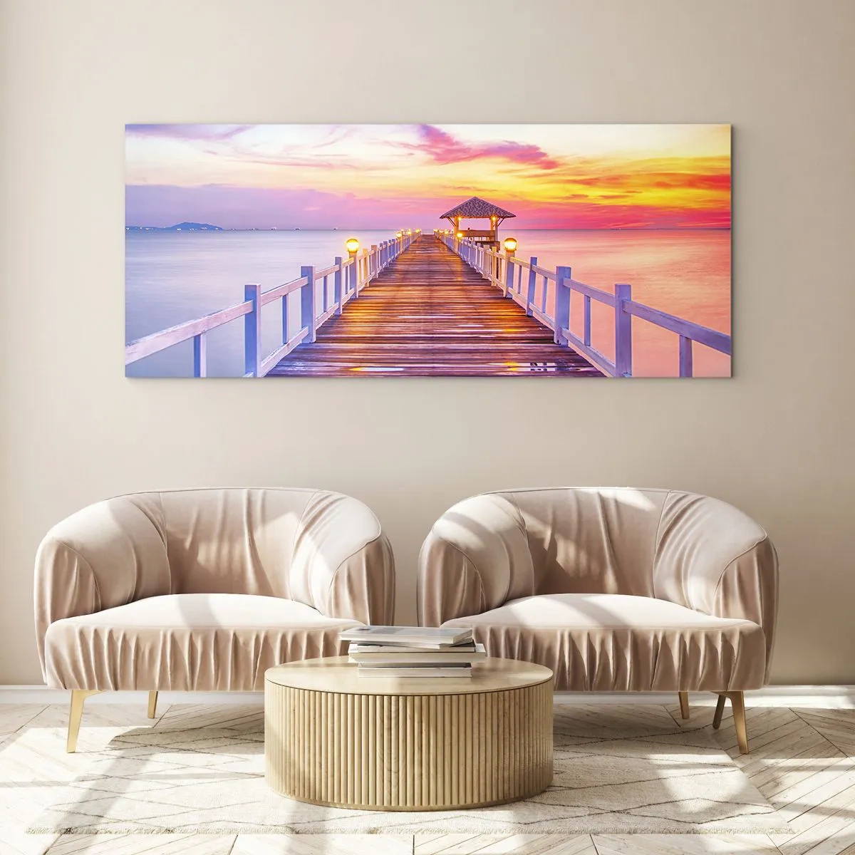Cuadro sobre vidrio - Impresiones sobre Vidrio - El silencio lila-dorado de la tarde - 100x40 cm