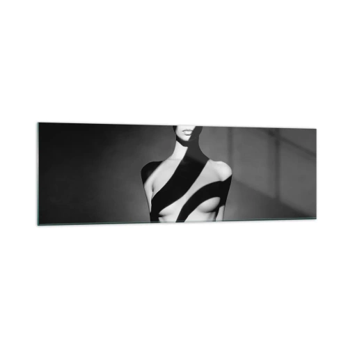 Cuadro sobre vidrio - Impresiones sobre Vidrio - Retrato en blanco y negro de una mujer en luz y sombra. - 160x50cm - En la luz y en la sombra - Decoración de pared moderna para salón y dormitorio ARTTOR