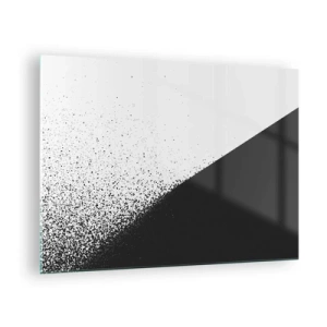 Cuadro sobre vidrio - Impresiones sobre Vidrio - Una composición minimalista en blanco y negro con efecto de desintegración. - 70x50cm - Cada vez más rápido, cada vez más alto - Decoración de pared moderna para salón y dormitorio ARTTOR