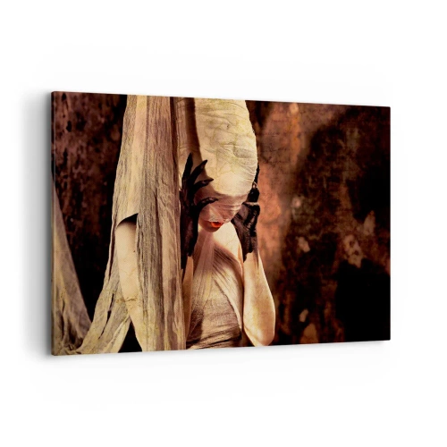 Cuadro sobre lienzo - Impresión de Imagen - Una mujer con velo y un estilo misterioso sobre un fondo oscuro. - 120x80cm - Entre el bien y el mal - Decoración de pared moderna para salón y dormitorio ARTTOR