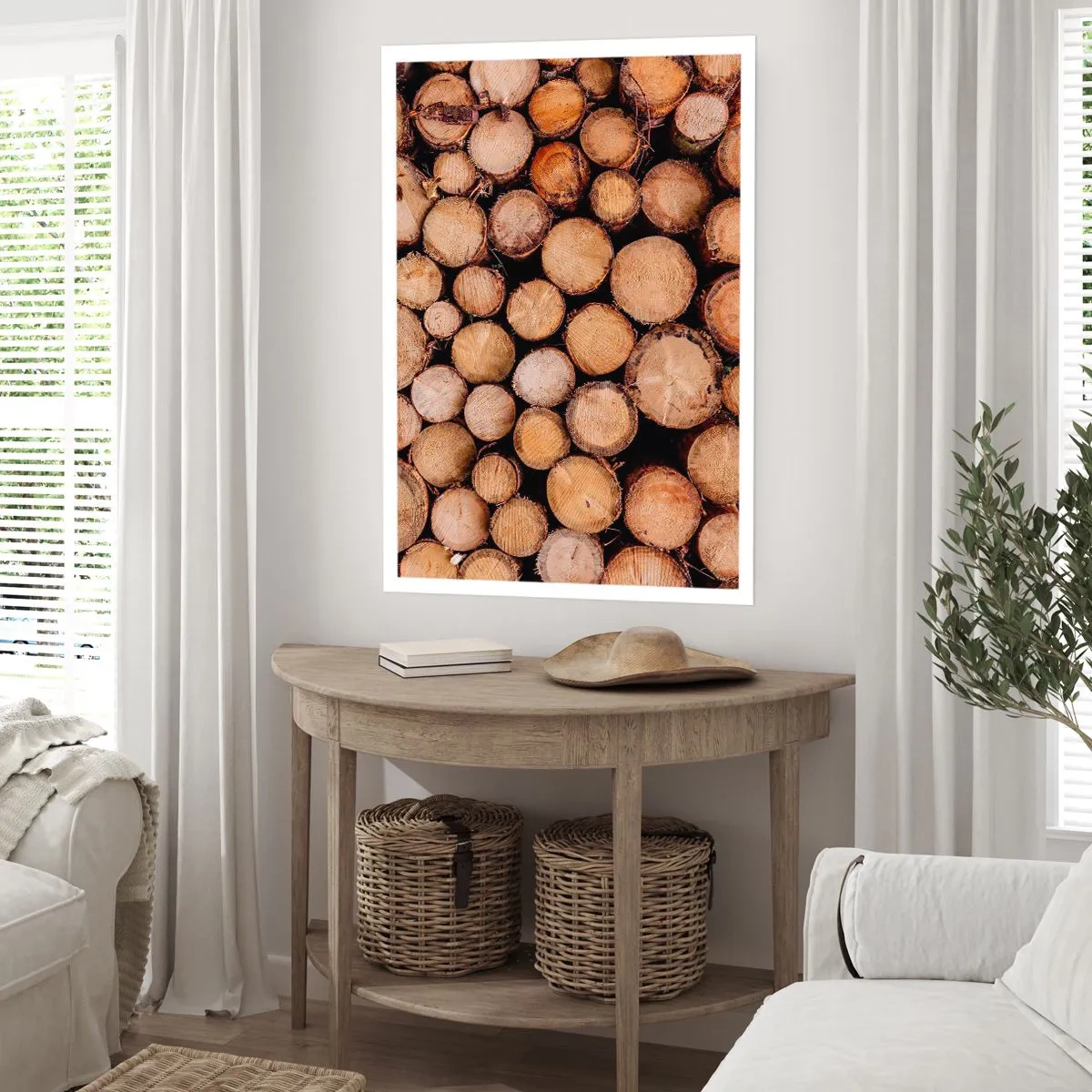 Póster - Troncos de árboles cortados naturales en un arreglo artístico. - 50x70cm - Un nuevo comienzo - Decoración de pared moderna para salón y dormitorio ARTTOR