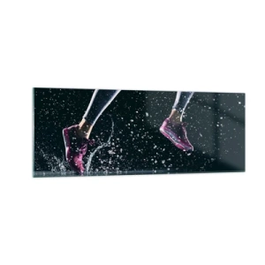 Cuadro sobre vidrio - Impresiones sobre Vidrio - Una toma dinámica de una carrera bajo la lluvia contra un fondo negro. - 140x50cm - Fuerza de impulso - Decoración de pared moderna para salón y dormitorio ARTTOR