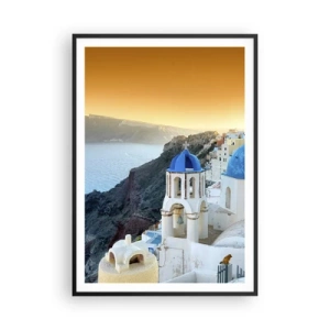 Póster en marco negro - Santorini - el abrazo a las rocas - 70x100 cm