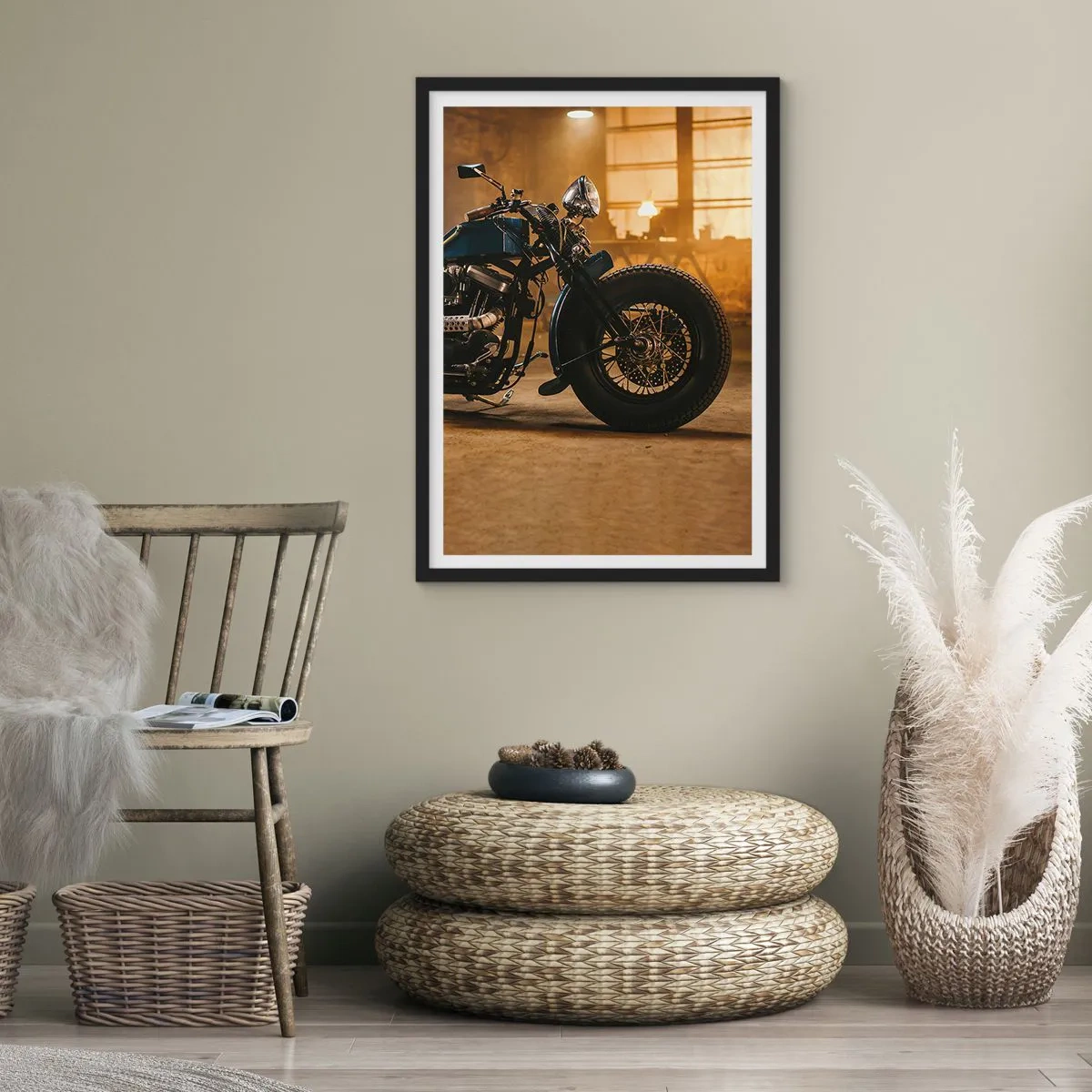 Póster en marco negro - Motocicleta en un taller con estilo - 50x70cm - Puedo hacer cualquier cosa - Decoración de pared moderna para salón y dormitorio ARTTOR