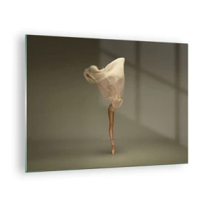 Cuadro sobre vidrio - Impresiones sobre Vidrio - Una bailarina en una pose delicada con el velo levantado. - 70x50cm - A punto de volar - Decoración de pared moderna para salón y dormitorio ARTTOR