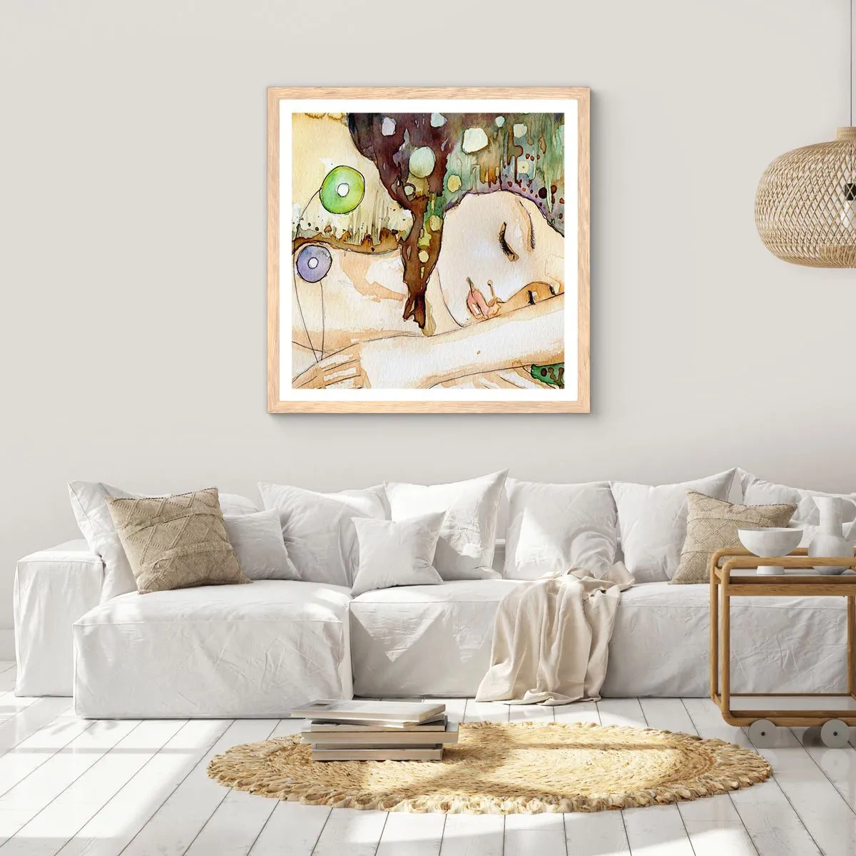 Póster en marco roble claro - Sueño esmeralda y violeta - 60x60 cm