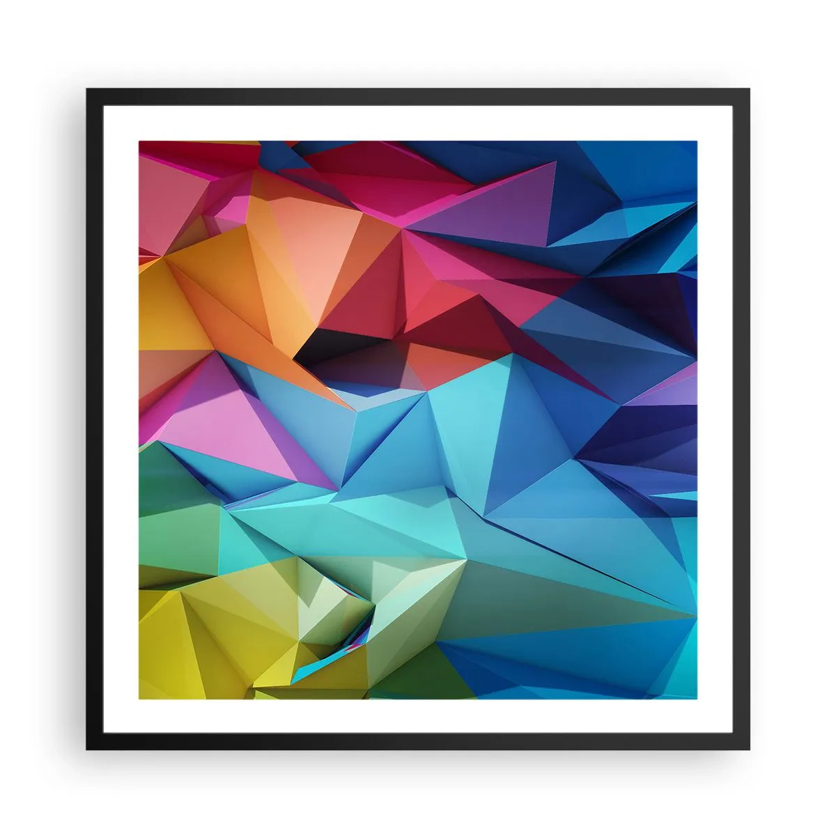 Póster en marco negro - Origami arco iris - 60x60 cm