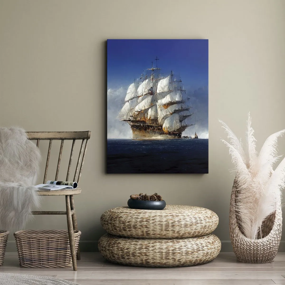 Cuadro sobre lienzo - Impresión de Imagen - Un velero en mar abierto bajo un cielo azul. - 50x70cm - La gran gloria - Decoración de pared moderna para salón y dormitorio ARTTOR