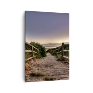 Cuadro sobre lienzo - Impresión de Imagen - Camino de madera en las dunas que conduce a la playa al atardecer - 70x100cm - Objetivo a la vista - Decoración de pared moderna para salón y dormitorio ARTTOR