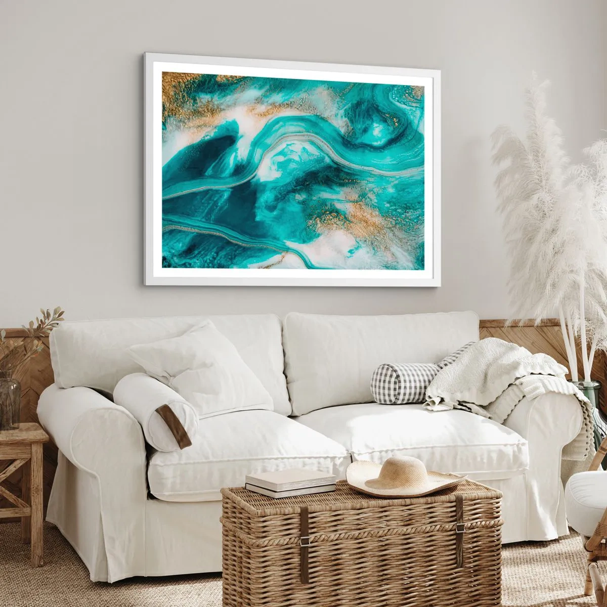 Póster en marco blanco - Río de oro - 50x40 cm