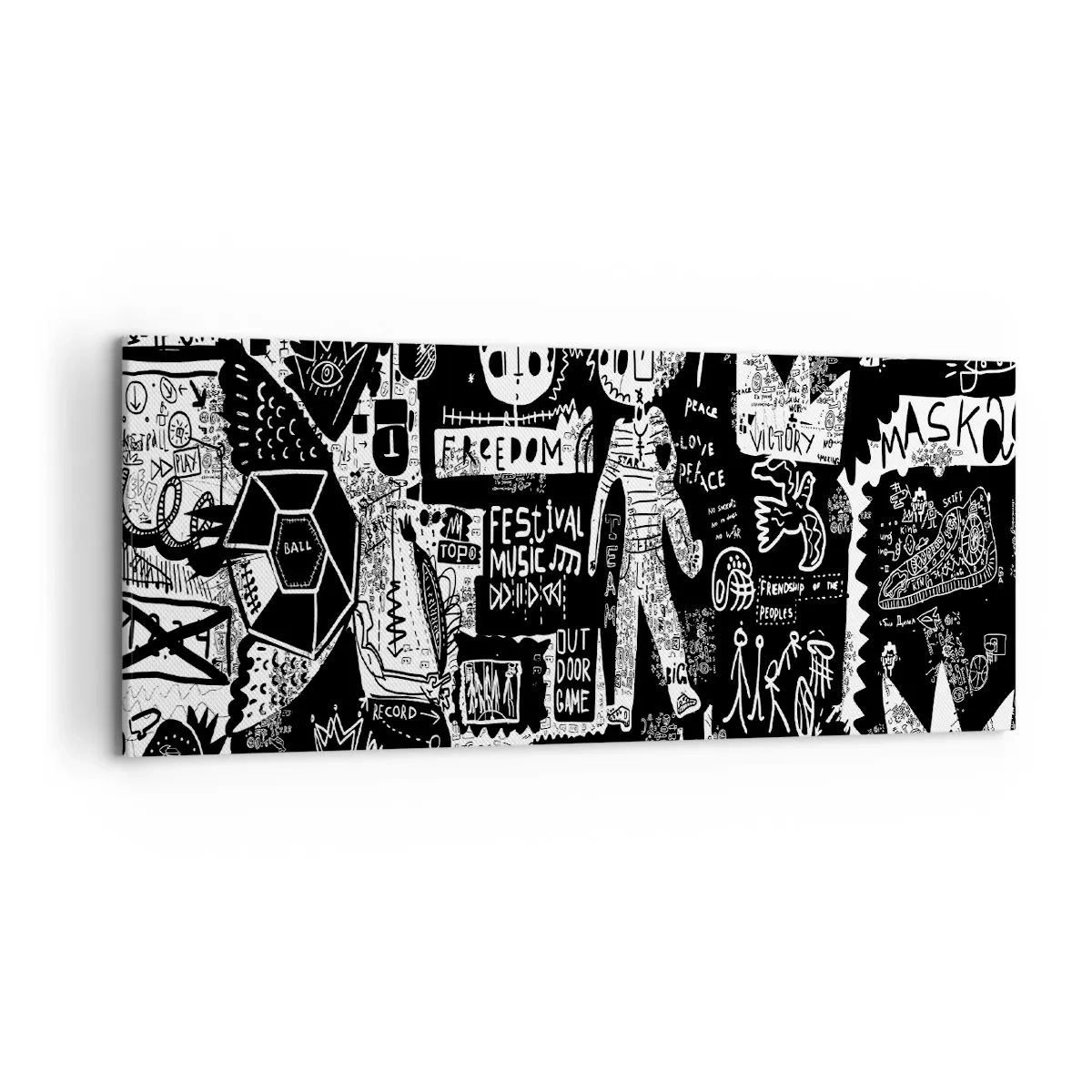 Cuadro sobre lienzo - Impresión de Imagen - Collage en blanco y negro inspirado en el arte callejero - 120x50cm - La juventud espiritual de la ley y la alegría - Decoración de pared moderna para salón y dormitorio ARTTOR